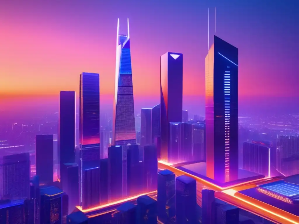 Ciudad futurista en entrenamiento de emergencia Preparación simulacros impacto defensa planetaria: ciudad futurista con rascacielos, luces neón y entrenamiento de emergencia