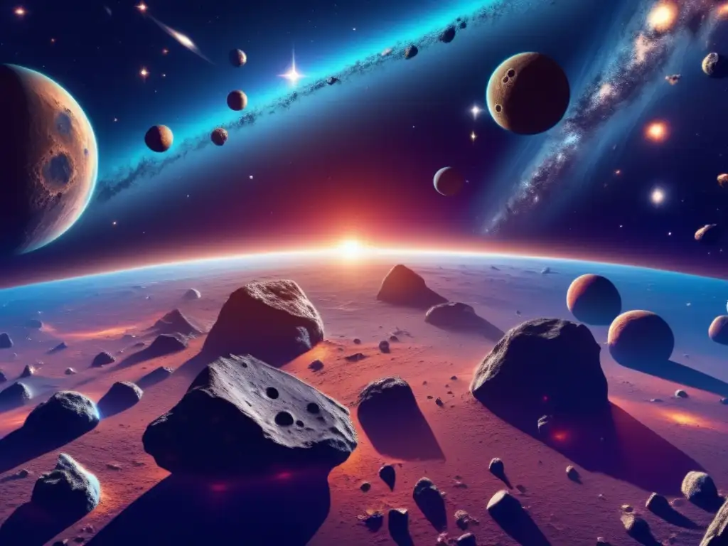 Impresionante imagen 8k de asteroides en el espacio Investigación sobre sistemas de asteroides múltiples en el espacio cósmico