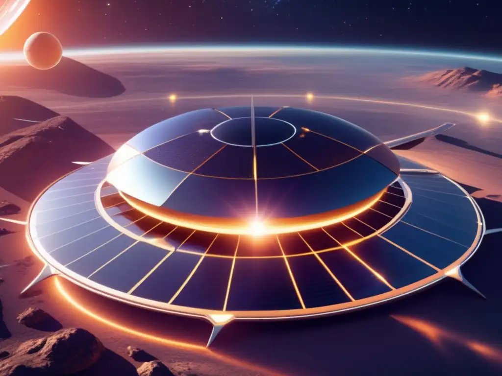 Central solar futurista en el espacio Estación solar futurista genera energías renovables en el espacio