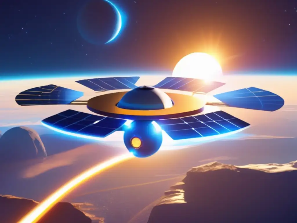 Estación espacial futurista y energía solar Satélite solar: Futurista estación espacial con energía solar y conexión a la Tierra