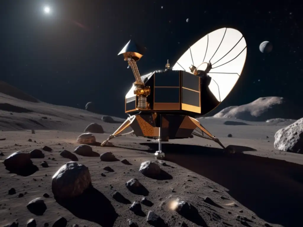 Sonda espacial sobre asteroide Sonda espacial explorando asteroide: Exploración robótica asteroides cercanos Tierra