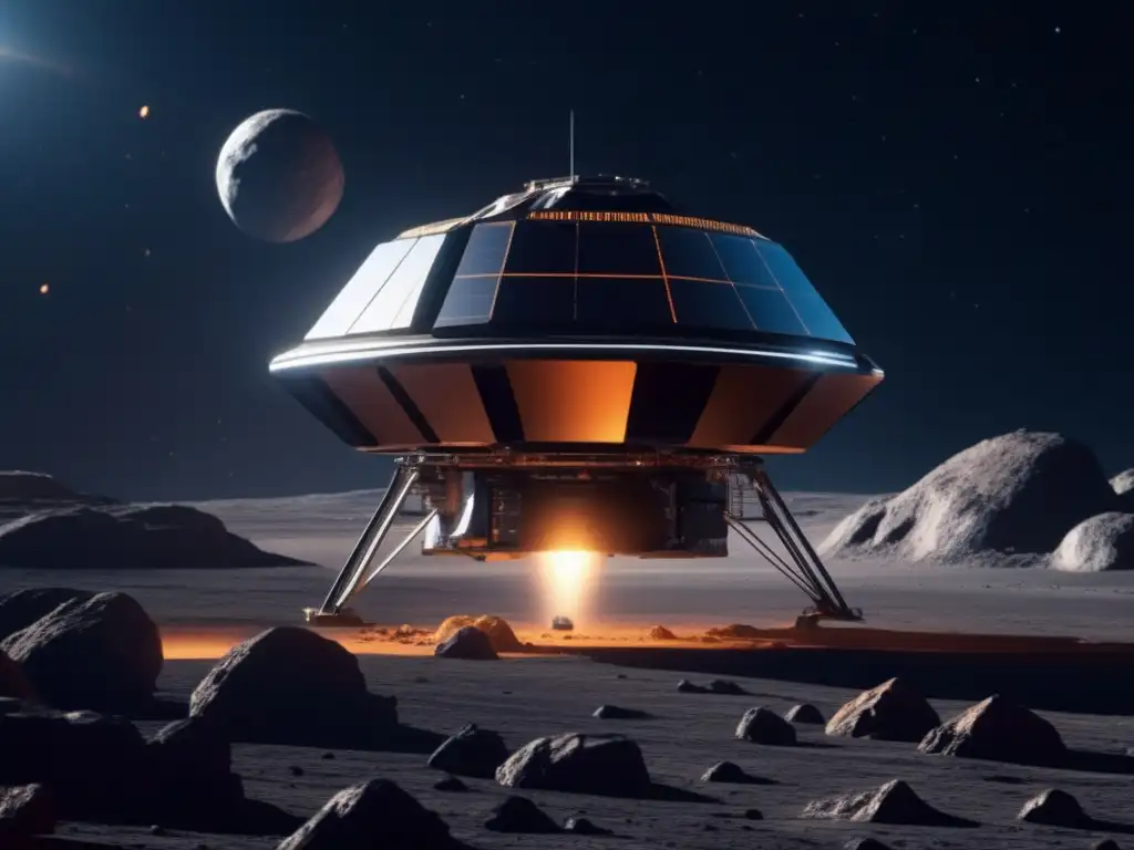 Sonda espacial futurista explorando asteroide Sonda espacial explorando asteroide: futuro de la exploración de asteroides