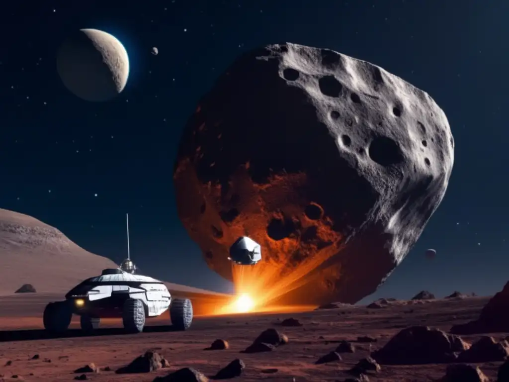 Sonda espacial explorando asteroide Sonda espacial investigando asteroides troyanos gigantes