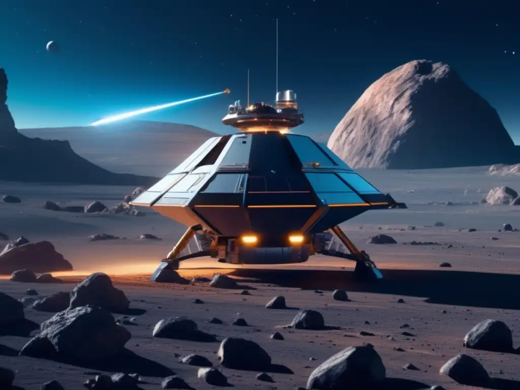Sonda espacial recolectando muestras Sonda espacial avanzada recolectando muestras en asteroide - Tecnologías emergentes exploración asteroides