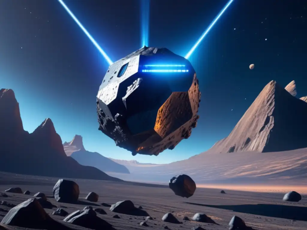 Una sonda espacial futurista en un asteroide de basalto: Minería espacial asteroides basálticos