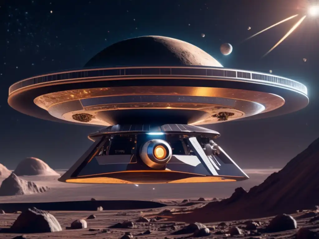Sonda espacial futurista y asteroide lleno de cráteres - Asteroides tipo C, salvación humanidad