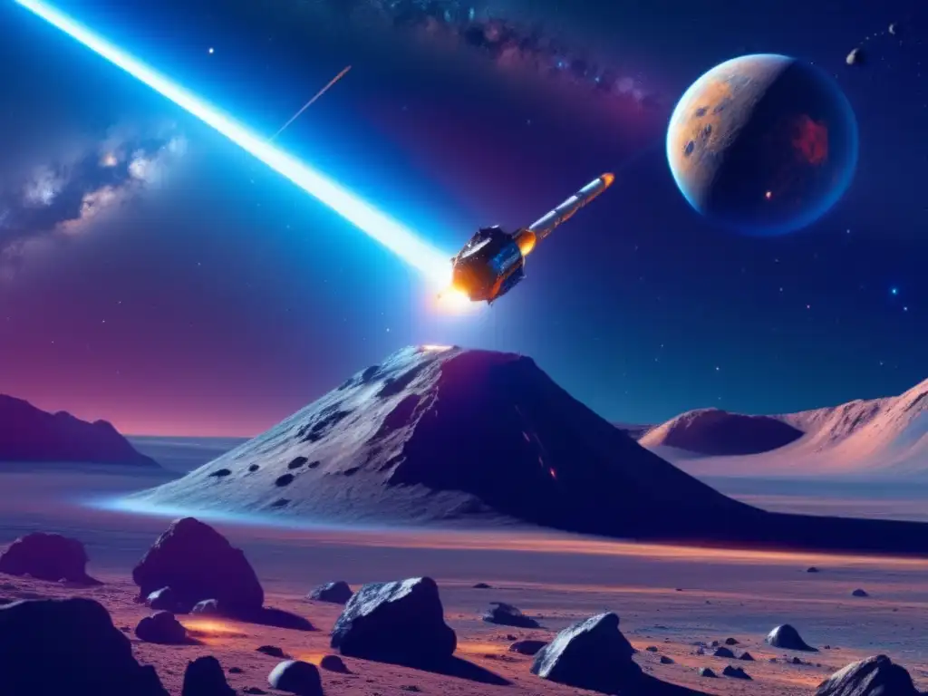 Sonda espacial futurista en asteroide Sonda espacial futurista explorando asteroide - Aplicaciones educativas sobre asteroides