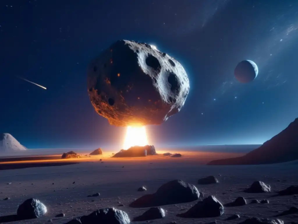 Sonda espacial futurista en asteroide Sonda espacial futurista explorando asteroide - Exploración de asteroides para regeneración