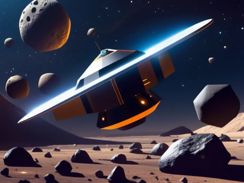 Sonda espacial explorando asteroides Sonda espacial futurista explorando asteroides: Exploración de asteroides para viajes espaciales