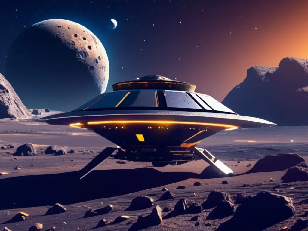 Sonda espacial explorando asteroide Sonda espacial futurista explorando vida en asteroides