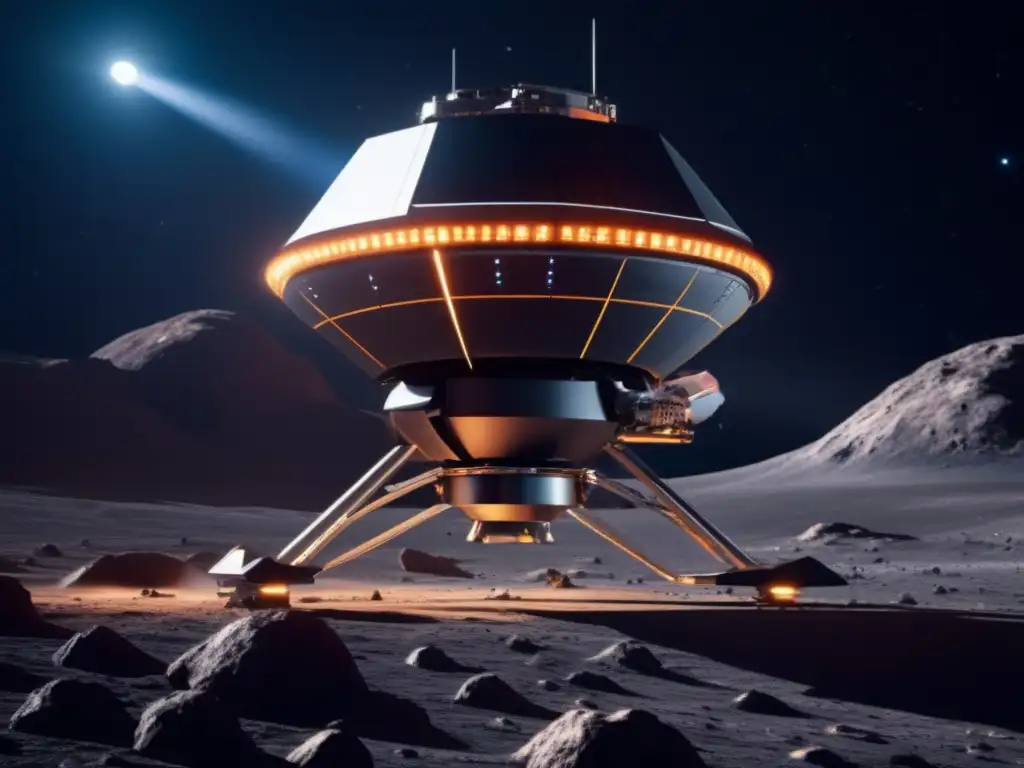 Sonda espacial futurista explorando asteroide Sonda futurista detectar vida microbiana en asteroides