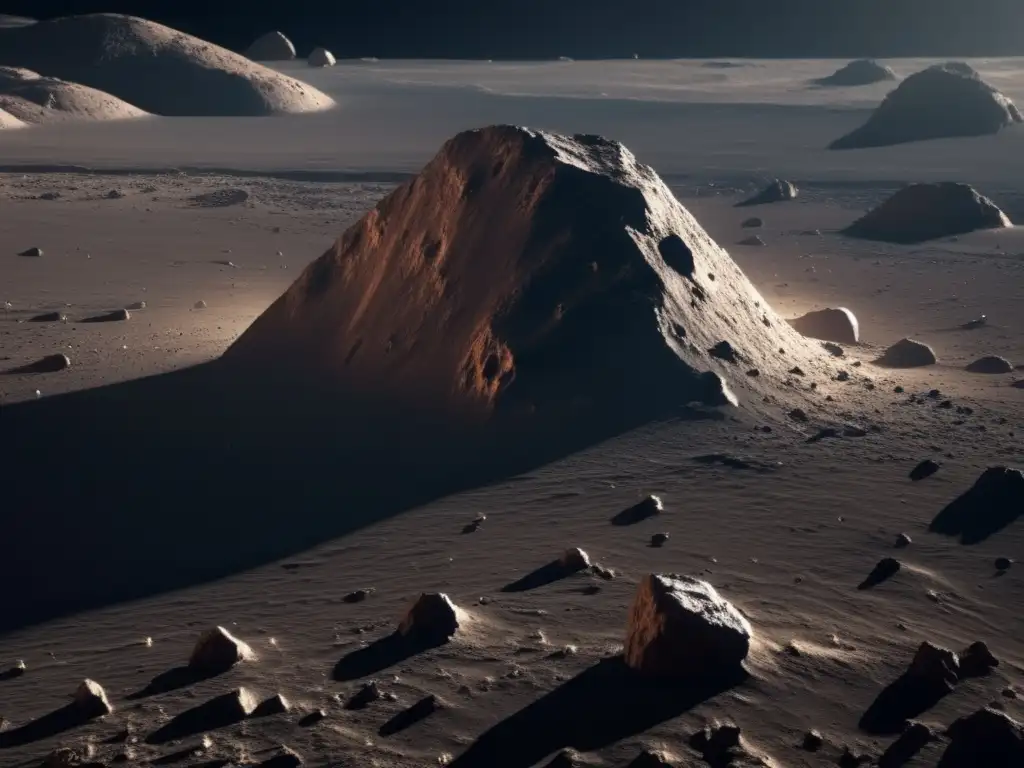 Superficie detallada de asteroide: exploración científica Superficie de asteroide 8K: exploración científica revela estructura y composición de asteroides