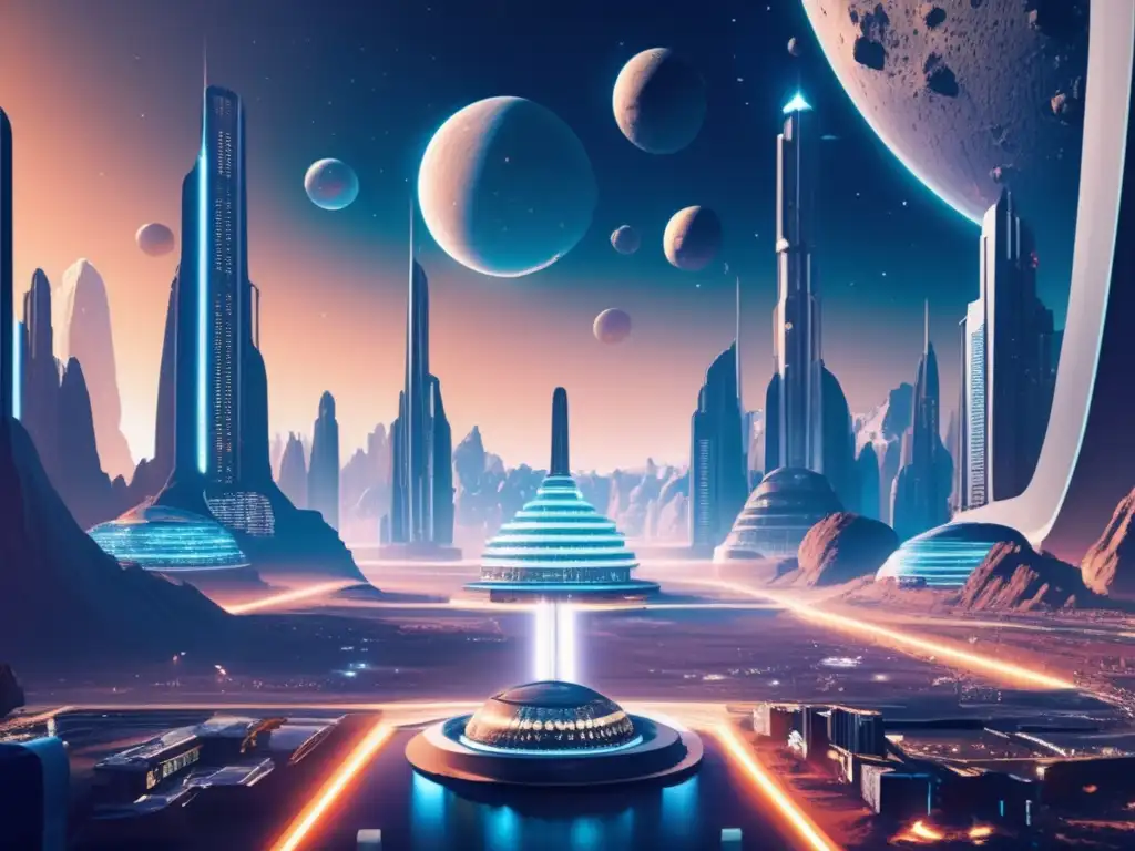 Futuro de colonización de asteroides Supervivencia en asteroides: Ciudad futurista en asteroide con tecnología avanzada y ambiente artificial y natural