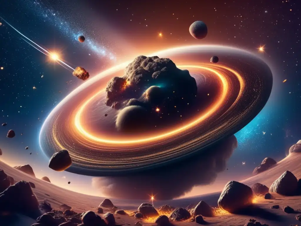 Nebulosa cósmica: belleza y misterio Swirl de polvo cósmico y asteroides orbitando | Teorías formación diferenciación asteroides