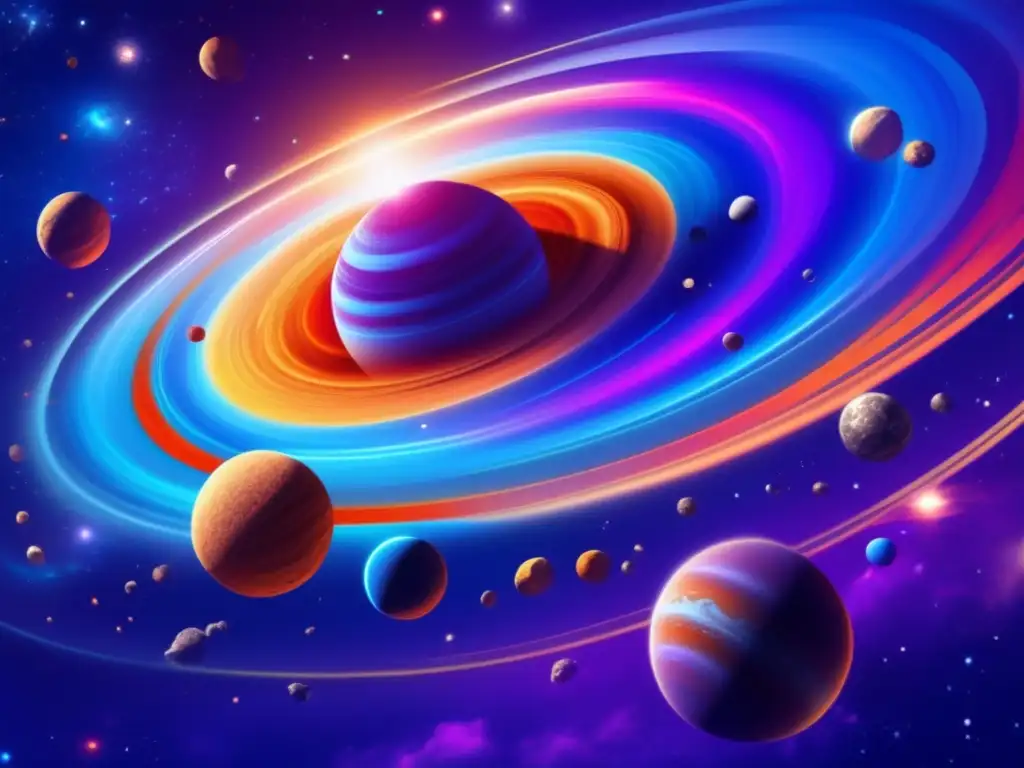 Swirling cloud of asteroids, planets, and celestial bodies showcasing the interplay between them - Exploración y explotación de asteroides
