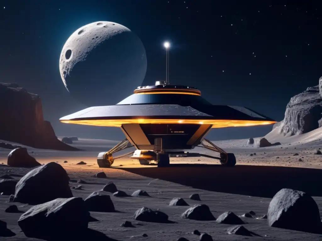 Sonda espacial explorando asteroide basáltico Tecnología de detección de asteroides basálticos avanzada en el espacio