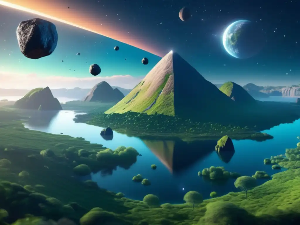 Ecosistema exuberante en asteroide terraformado Tecnología para terraformar asteroides: Una imagen asombrosa de un futuro escenario de asteroides terraformados