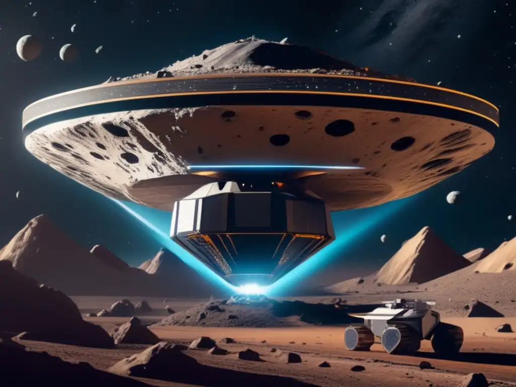 Tecnología sostenible con asteroides: Operación minera espacial futurista en un asteroide, sin dañar el entorno