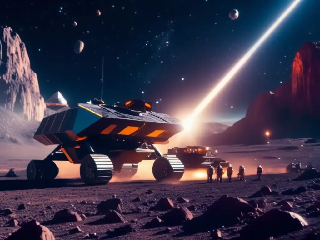 Tecnología vanguardia en minería de asteroides con nave espacial y extracción de recursos