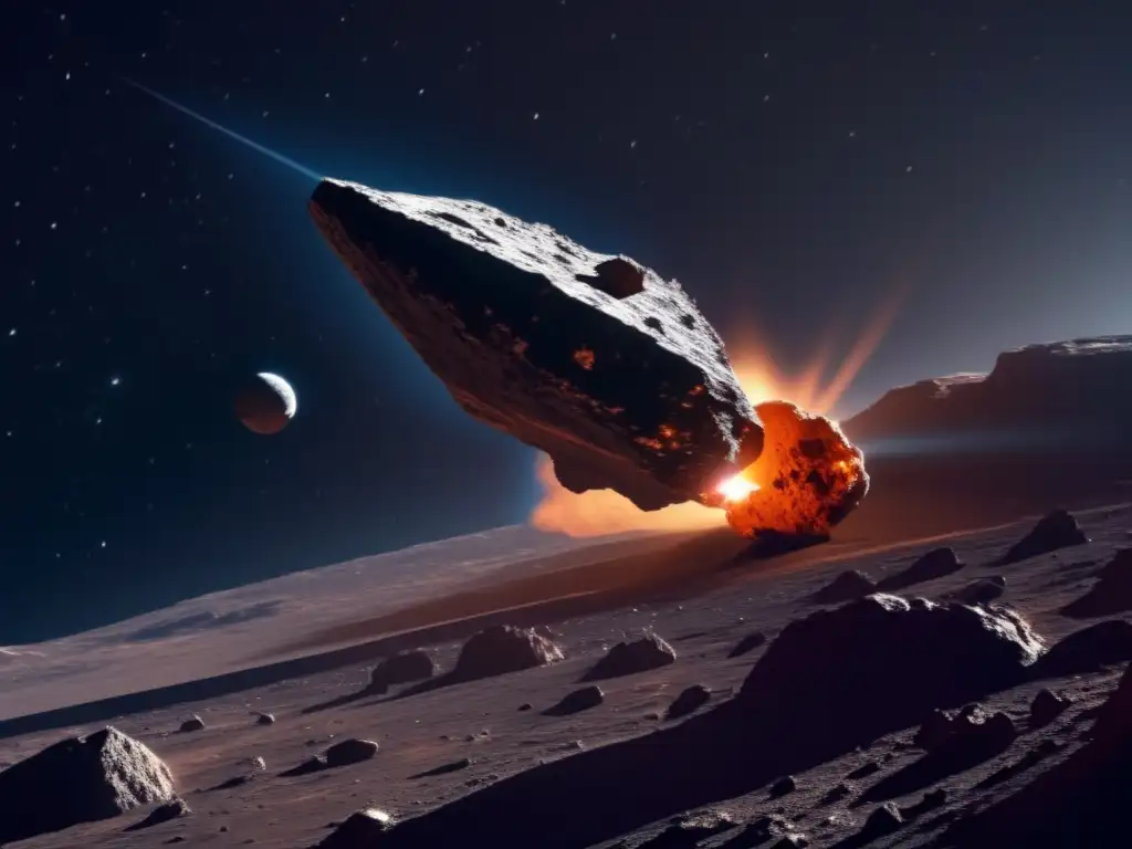 Espectacular vista de una nave espacial en un asteroide Tecnologías para cosechar agua de asteroides