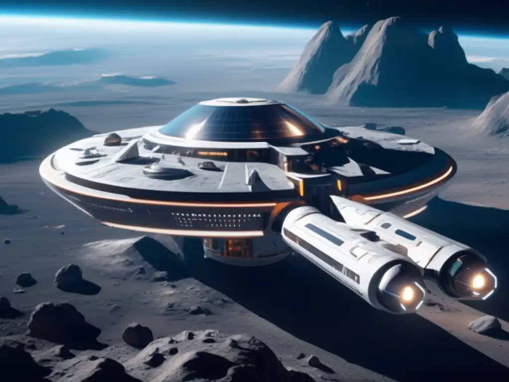 Futurista estación espacial en asteroide Tecnologías para cosechar agua de asteroides