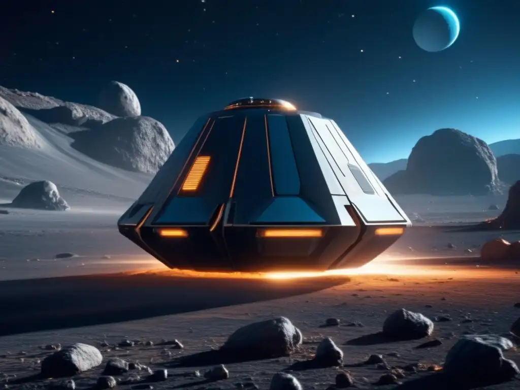 Tecnologías de desvío de asteroides: riesgos y recompensas en una imagen futurista de una sonda espacial avanzada y un asteroide masivo