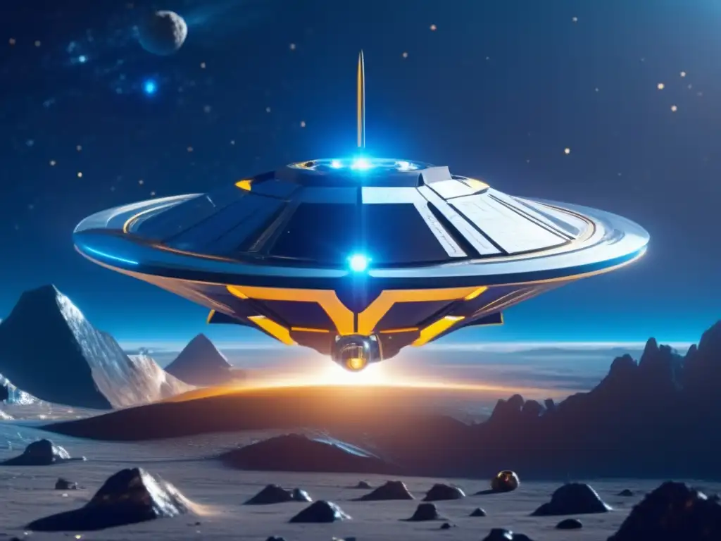 Futurista spacecraft en asteroide metálico Tecnologías emergentes para cosechar metales de asteroides