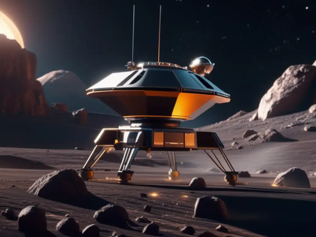 Sonda espacial futurista explorando asteroide Tecnologías de exploración de asteroides en acción