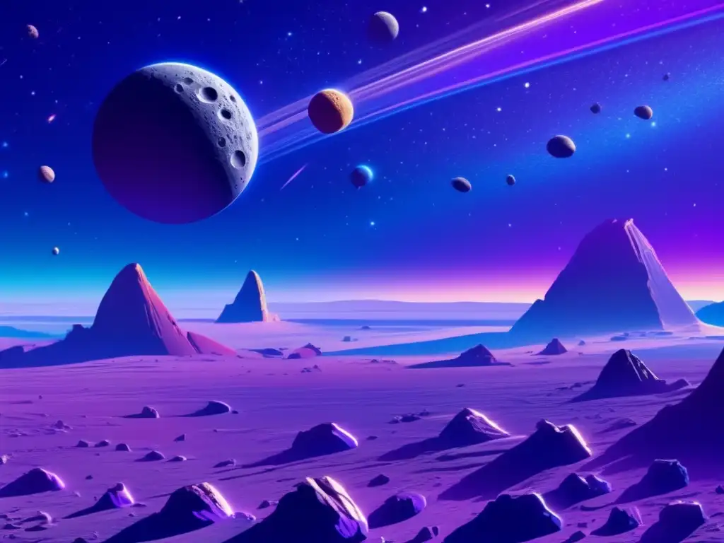 Gran detalle: Formación y evolución de asteroides Tecnologías de exploración de asteroides en una imagen detallada del espacio con asteroides y colores cósmicos