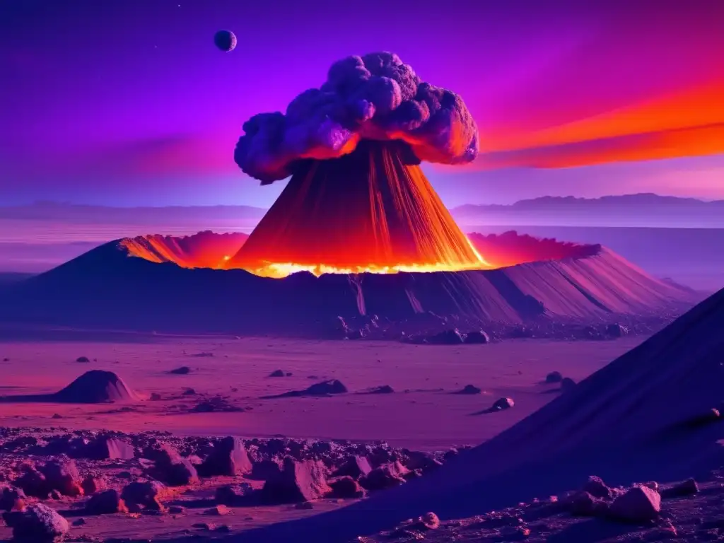 Impacto de asteroide en la Tierra al atardecer Innovación tecnológica en explotación de asteroides: Desolación tras impacto de asteroide, científicos estudian en paisaje caótico