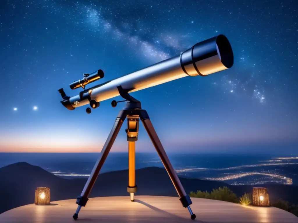 Telescopio casero observar asteroides bajo un cielo estrellado