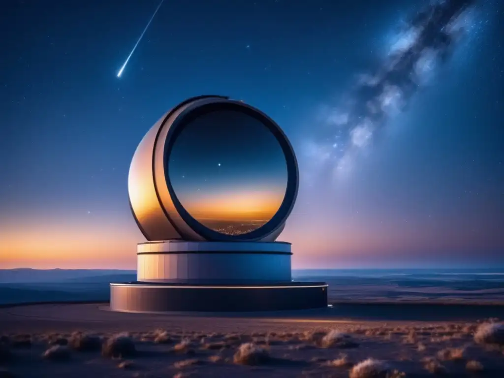 Telescopio moderno y científico monitorea asteroides en la noche estrellada - Importancia programas monitoreo asteroides