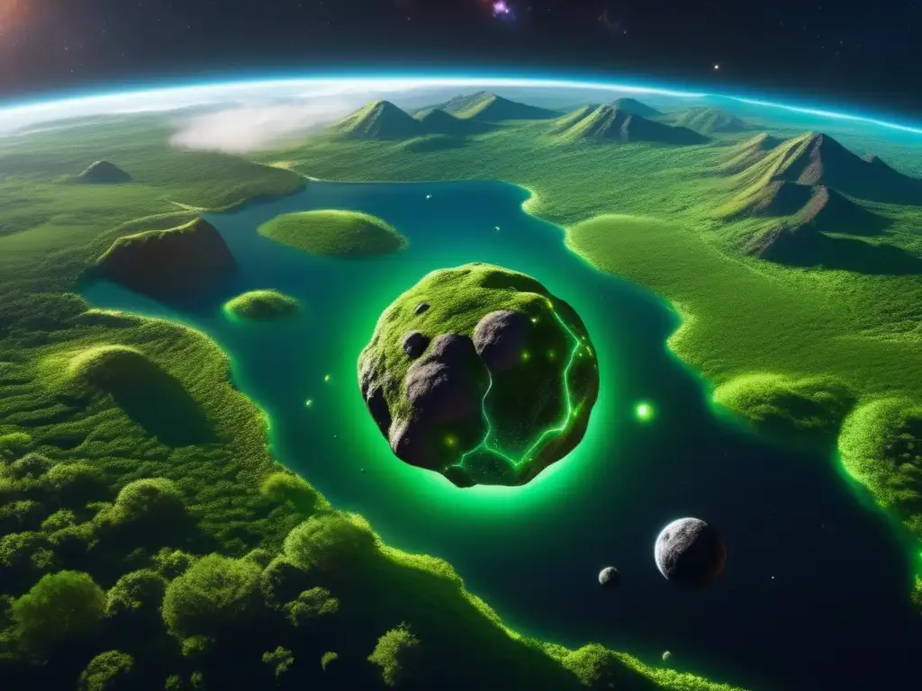 Asteroide terraformado flotando en el espacio Terraformación: Microorganismos en asteroide, solución