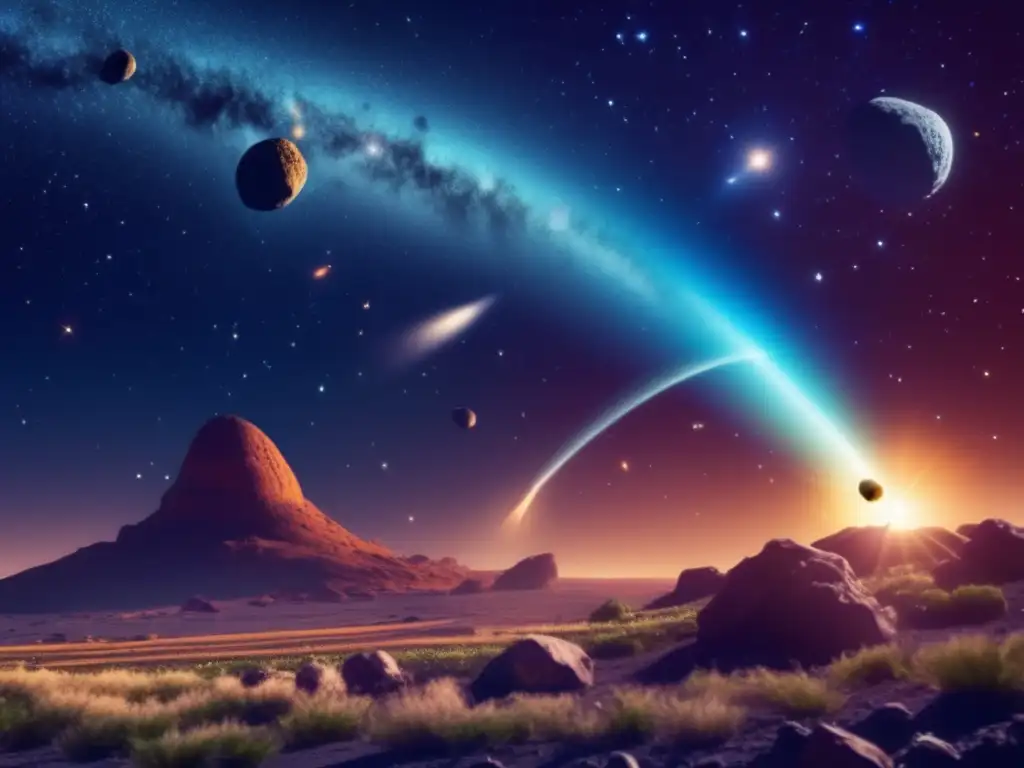 Cometa celestial surcando asteroides Conexión asteroides tipo D y cometas en el cosmos