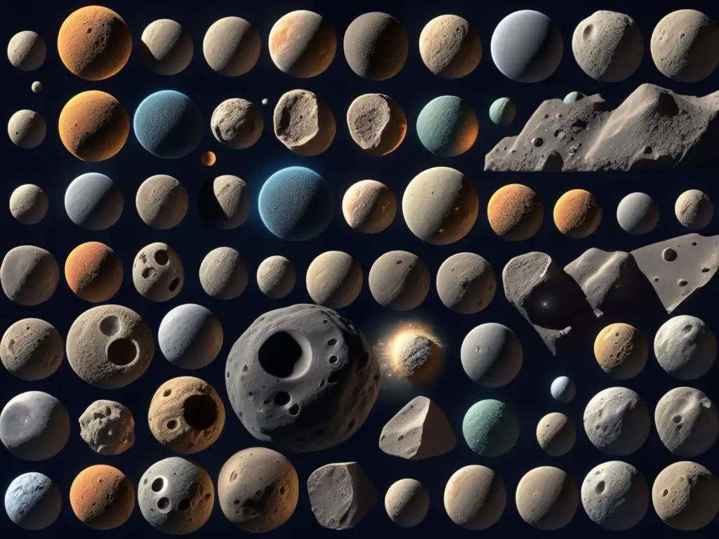 Asteroidas en 8k: Formas y texturas únicas Tipos de asteroides identificados: imagen ultradetallada con variedad de formas, tamaños y texturas en asteroides carbonáceos, metálicos y pétreos
