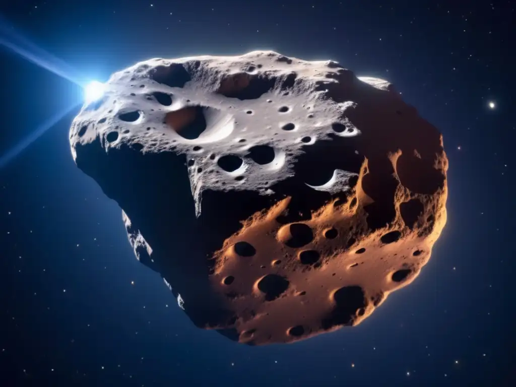 Asteroide antiguo flotando en el espacio Tipos de asteroides en el sistema solar: asteroide antiguo flotando en el espacio con superficie irregular y detalles fascinantes