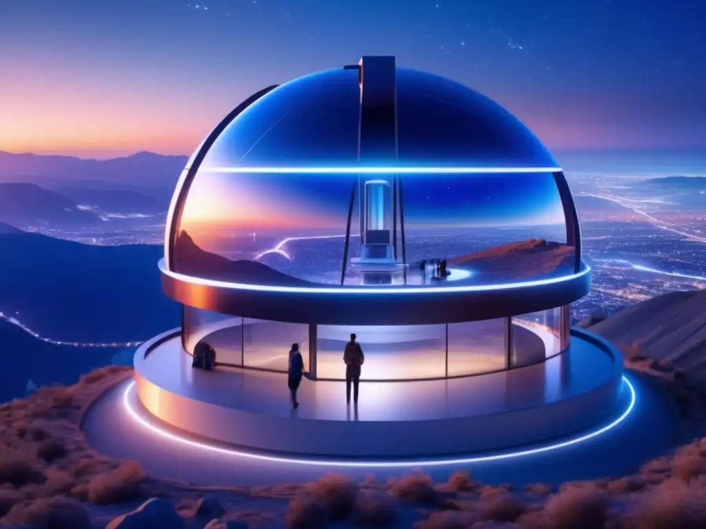 Observatorio futurista con telescopio de alta tecnología Tránsitos de asteroides en astrología desde observatorio futurista con telescopio hightech y astrophysicist analizando datos
