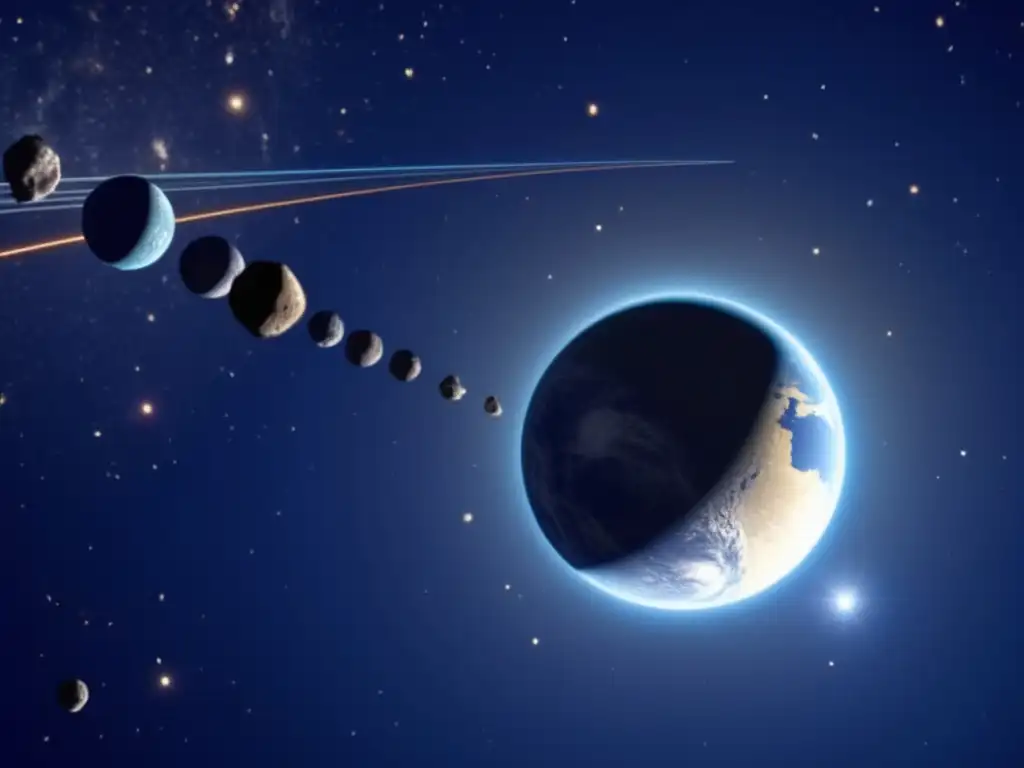 Órbita terrestre con Luna y asteroides Trayectorias asteroides influenciadas por la Luna
