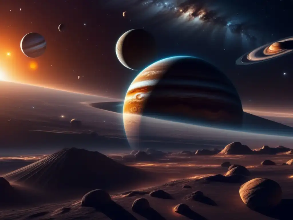 Órbita troyanos alineación Júpiter en cautivante imagen 8k del sistema solar
