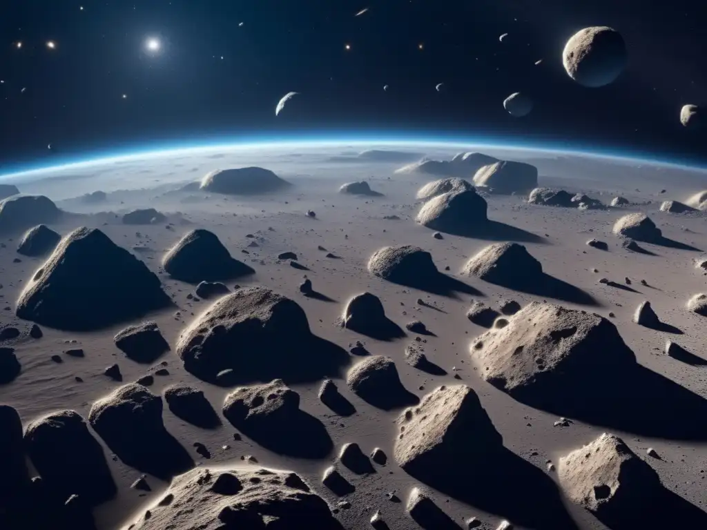 Campo de asteroides: belleza infinita en el espacio Turismo en asteroides troyanos: Impresionante imagen del campo de asteroides en el espacio, con variedad de formas, colores y un ambiente fascinante