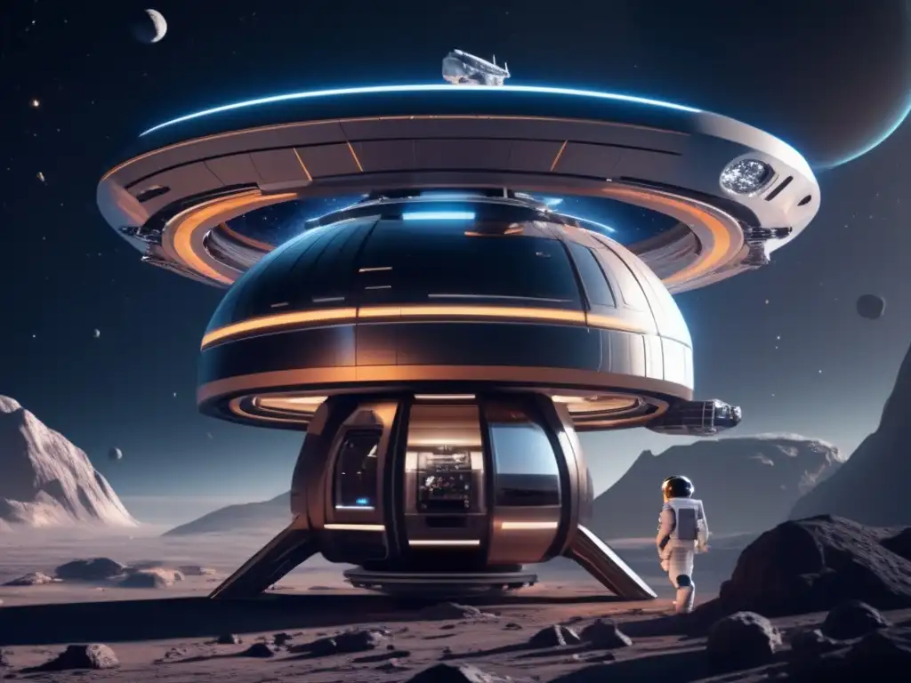 Estación espacial futurista orbitando asteroide Ultradetalle: estación espacial futurista orbitando asteroide, competencia y cooperación en legislación de asteroides