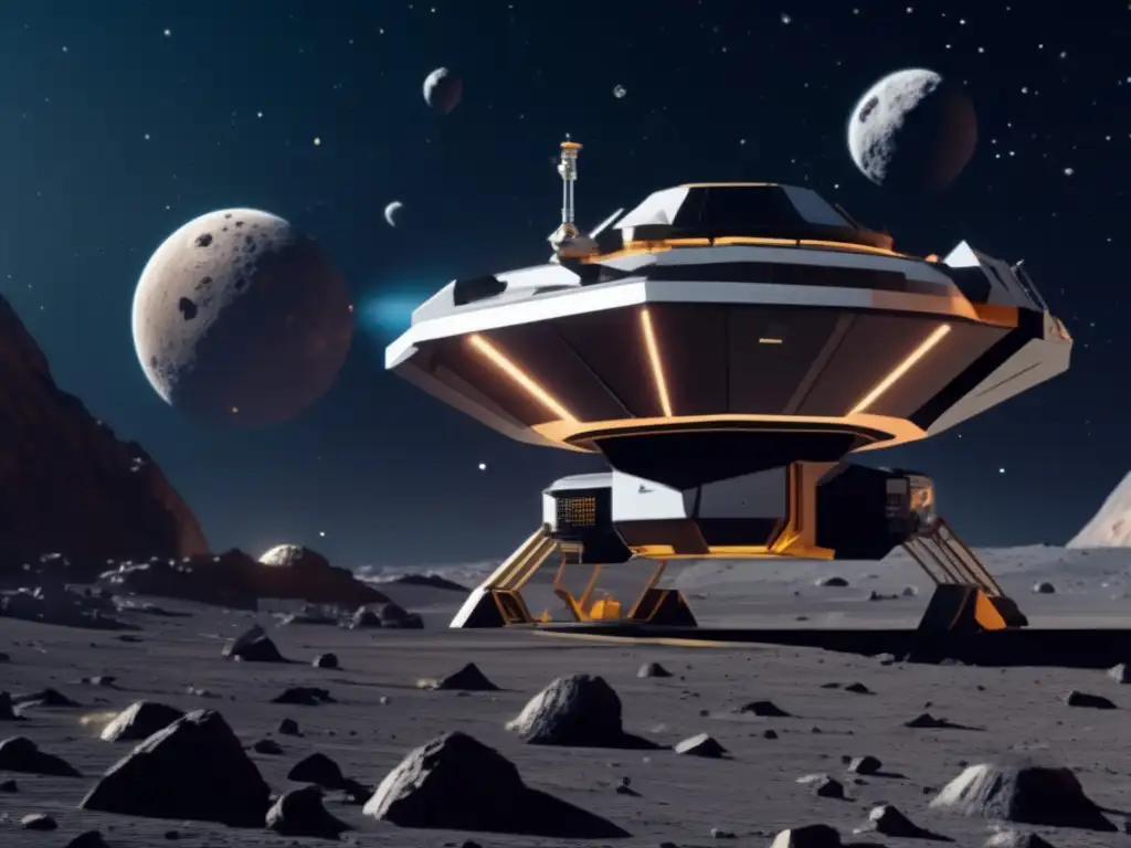 Ultradetalle de operación minera espacial en asteroide