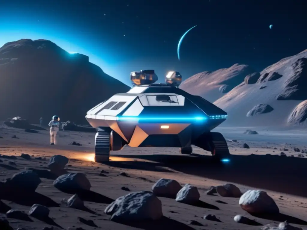 Exploración espacial en asteroide con astronautas Ultradetalle: nave espacial futurista explorando asteroide en busca de vida extraterrestre
