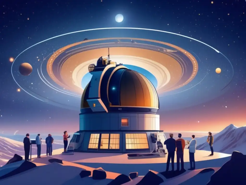 Científicos observando asteroide y estrella Ultradetalle observatorio científico avanzado, astrónomos estudian avances científicos ocultaciones asteroides