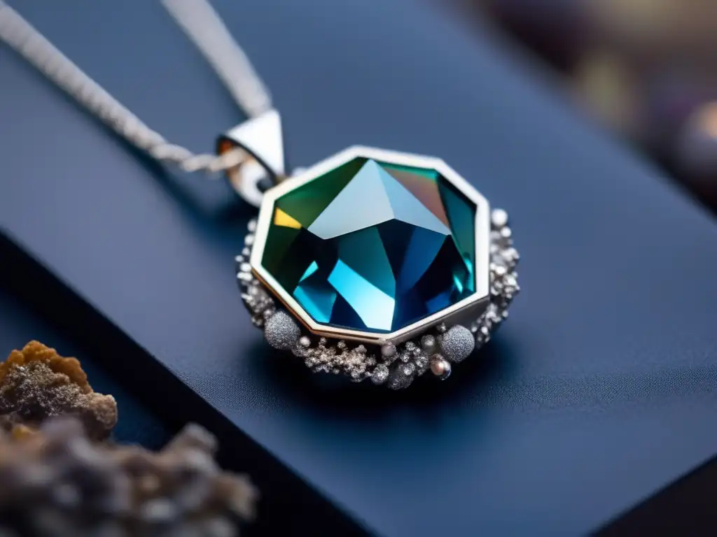 Joyería única inspirada en asteroides, colgante de plata con gemstone y cadena resistente en imagen minimalista