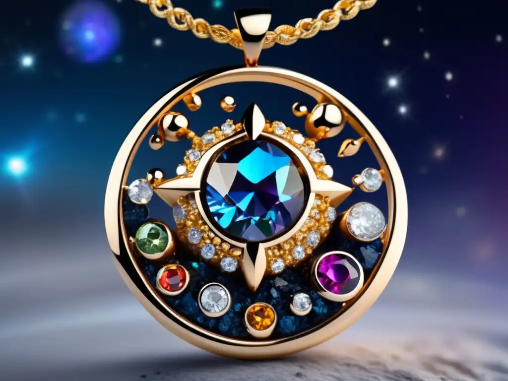 Joyería única inspirada en asteroides, diseño celestial de metales preciosos con gemas brillantes