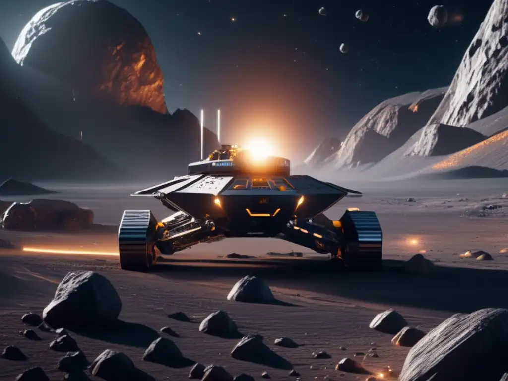 Minería espacial futurista en asteroide Utilización de compuestos orgánicos asteroides en una operación minera futurista