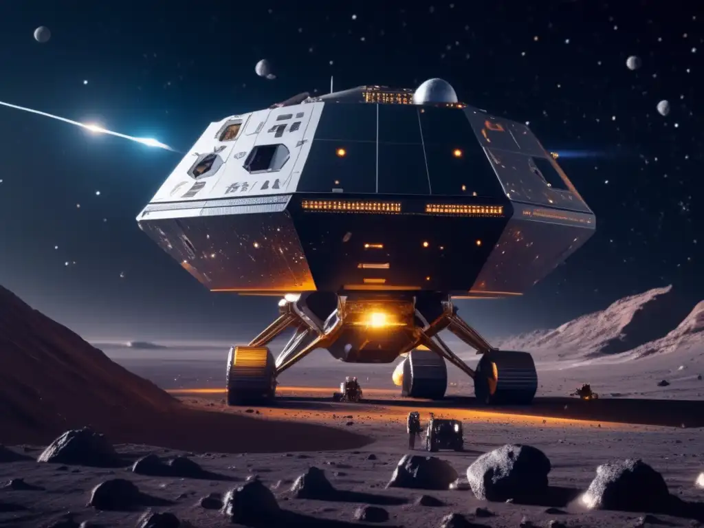 Mineria de asteroides en el espacio profundo Valorización de recursos espaciales con IA: Operación minera futurista en el espacio profundo, extrayendo recursos valiosos de asteroides