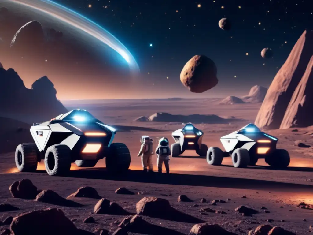 Operación minera espacial futurista en asteroide Exploración y explotación en el vasto universo: Descifrando misterios planetas extinguidos