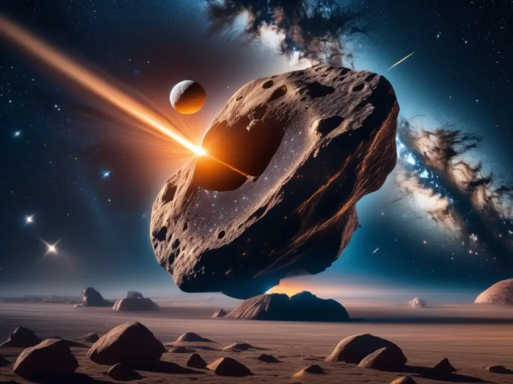 Velocidad espacial: Asteroide cruza galaxia Velocidad espacial en tránsitos de asteroides bajo un cielo estrellado resplandeciente